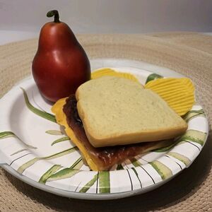 Realistic Fake Play Food Peanut Butter &Jelly (PB J) SANDWICH Pear And Chips